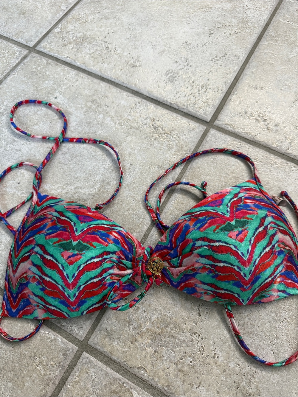 Luli Fama Women's Multicolor Patterned Bikini Top - Red & Green